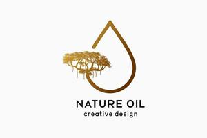 diseño de logotipo de aceite natural con concepto de árbol combinado con icono de gotas en estilo de lujo vector