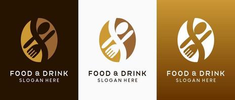 Restaurant logo design with creative concept, silhouette of spoon and fork combined with coffee bean icon vector