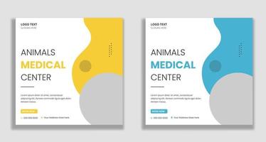 publicación en redes sociales del centro médico de animales y plantilla de banner web vector