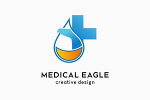 Medical plus logo design with creative concept, icon plus combined with eagle merged in drops vector