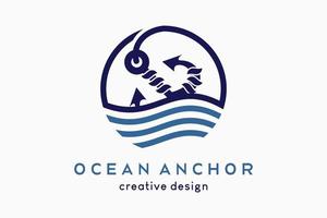 Anchor logo design, retro anchor emblem combined with ocean icon in circle vector