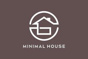 House minimal logo design in circle with line art concept vector