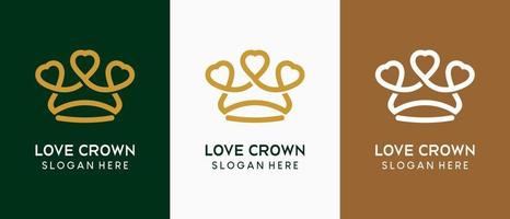 Crown logo design with luxury line art concept combined with heart vector