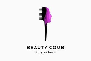 Comb logo design blends with woman's face in creative concept, hair salon logo or beauty vector