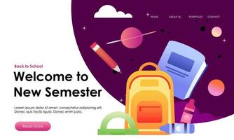 Back to school banner template landing page vector