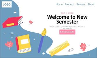 Back to school banner template landing page vector