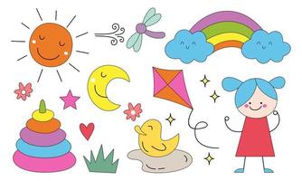 Cute children's drawing, kids doodles illustration vector