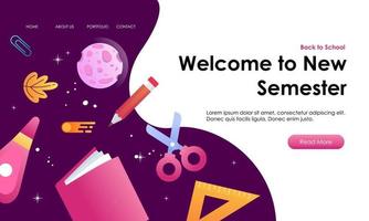 Back to school banner template landing page vector