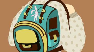 Vector isolated illustration of backpack on the back of pupil.