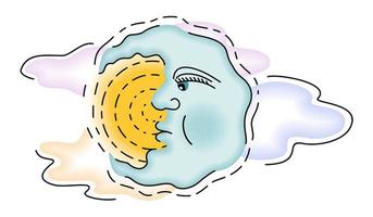 Vector isolated illustration of sun, moon and clouds.