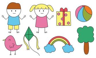 Cute children's drawing, kids doodles illustration vector