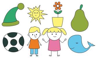 Cute children's drawing, kids doodles illustration vector