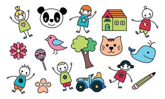 Cute children's drawing, kids doodles illustration vector