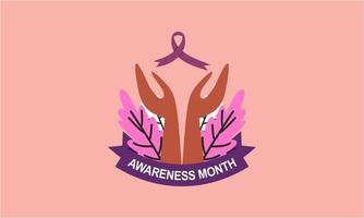 Breast cancer awareness month of diverse ethnic women group together with pink support ribbon concep vector