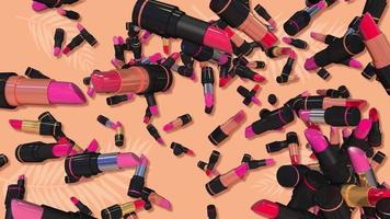 Beauty Cosmetics Sale Offer Background 3D Rendering, Lipsticks Shades with Peach Gold Colors Blast Effect, Luma Matte Selection of Lipsticks video