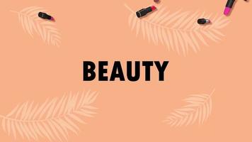 schoonheid cosmetica verkoop aanbieding achtergrond 3D-rendering, lippenstift tinten met perzik gouden kleuren vallen slow motion, luma matte selectie van lippenstiften video