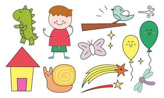 Cute children's drawing, kids doodles illustration vector