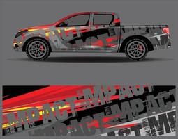 vector de diseño de envoltura de coche. Diseños de kits de fondo de carreras de franjas abstractas gráficas para envolver vehículos carrera de autos rally aventura y librea