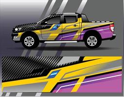 vector de diseño de envoltura de coche. Diseños de kits de fondo de carreras de franjas abstractas gráficas para envolver vehículos carrera de autos rally aventura y librea