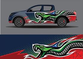 vector de diseño de envoltura de coche. Diseños de kits de fondo de carreras de franjas abstractas gráficas para envolver vehículos carrera de autos rally aventura y librea