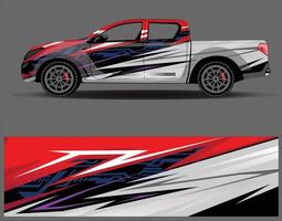 vector de diseño de envoltura de coche. Diseños de kits de fondo de carreras de franjas abstractas gráficas para envolver vehículos carrera de autos rally aventura y librea