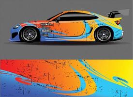 vector de diseño de envoltura de coche. Diseños de kits de fondo de carreras de franjas abstractas gráficas para envolver vehículos carrera de autos rally aventura y librea