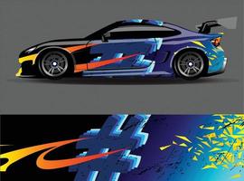 vector de diseño de envoltura de coche. Diseños de kits de fondo de carreras de franjas abstractas gráficas para envolver vehículos carrera de autos rally aventura y librea