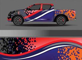 vector de diseño de envoltura de coche. Diseños de kits de fondo de carreras de franjas abstractas gráficas para envolver vehículos carrera de autos rally aventura y librea