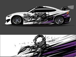 vector de diseño de envoltura de coche. Diseños de kits de fondo de carreras de franjas abstractas gráficas para envolver vehículos carrera de autos rally aventura y librea