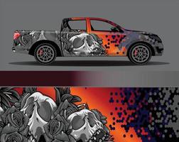 vector de diseño de envoltura de coche. Diseños de kits de fondo de carreras de franjas abstractas gráficas para envolver vehículos carrera de autos rally aventura y librea