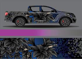 vector de diseño de envoltura de coche. Diseños de kits de fondo de carreras de franjas abstractas gráficas para envolver vehículos carrera de autos rally aventura y librea