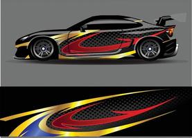 vector de diseño de envoltura de coche. Diseños de kits de fondo de carreras de franjas abstractas gráficas para envolver vehículos carrera de autos rally aventura y librea