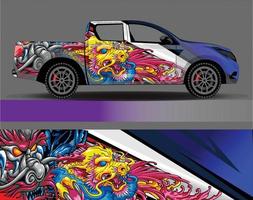 vector de diseño de envoltura de coche. Diseños de kits de fondo de carreras de franjas abstractas gráficas para envolver vehículos carrera de autos rally aventura y librea