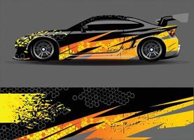 vector de diseño de envoltura de coche. Diseños de kits de fondo de carreras de franjas abstractas gráficas para envolver vehículos carrera de autos rally aventura y librea