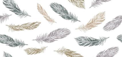 Feathers set on white background. Hand drawn sketch style. vector