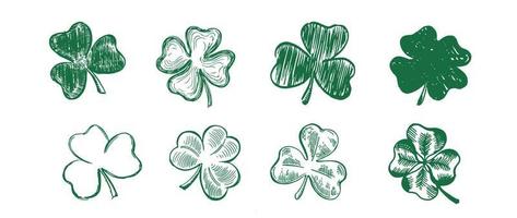 Clover set, hand drawn style. Patrick day. Vector illustration.