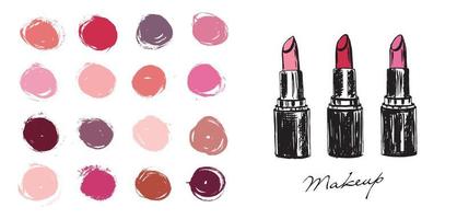 Makeup set. Lipstick hand drawn illustration. vector