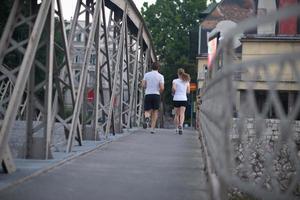 Couple jogging outside photo