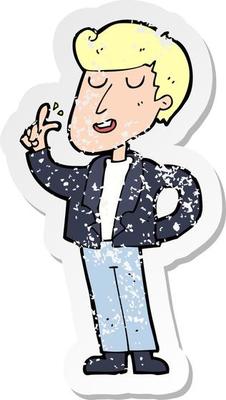 retro distressed sticker of a cartoon cool guy snapping fingers