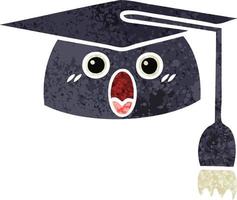 retro illustration style cartoon graduation hat vector