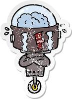 distressed sticker of a cartoon crying robot vector