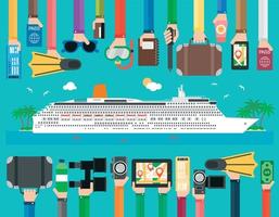 tiempo para viajar diseño plano del transatlántico de pasajeros de cruceros vector