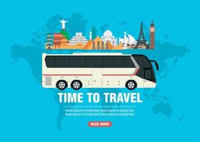 Time to travel concept design flat banner with tourist bus