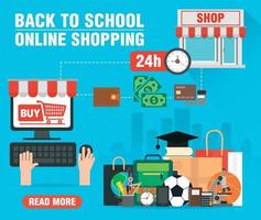 Back to school Online shopping. Sale concept modern design flat style vector