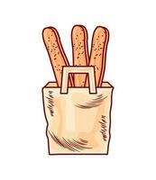 baguette bread in paper bag vector