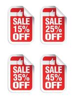 Red sale stickers set. Best choice. Sale 15, 25, 35, 45 percent off vector