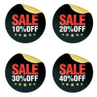 Black sale stickers set 10, 20, 30, 40 percent off with stars vector