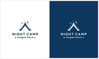 plantilla de diseño de logotipo de camping nocturno, símbolo de campamento nocturno con estrellas y símbolo de luna vector