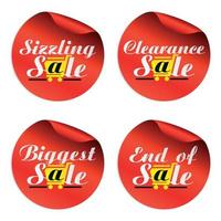 Red sale stickers sizzling,clearance,biggest,end of with yellow shopping cart vector