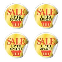 Sale stickers with shopping basket up to 50,55,60,70 percent off